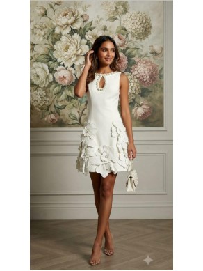 PEARL WHITE 3D FLORAL MINI DRESS