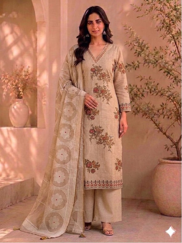 Chanderi Jamdani Embroidered Unstitched Suit-68