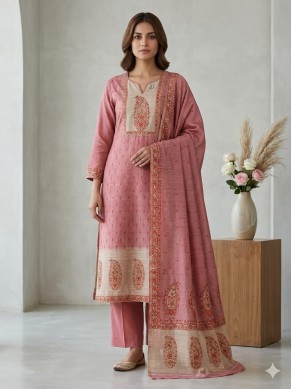 Printed Chanderi Embroidered Unstitched Suit-65