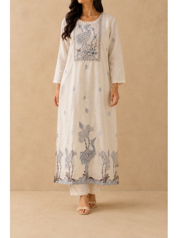 Premium Chanderi Flamingo Katha work Suit set