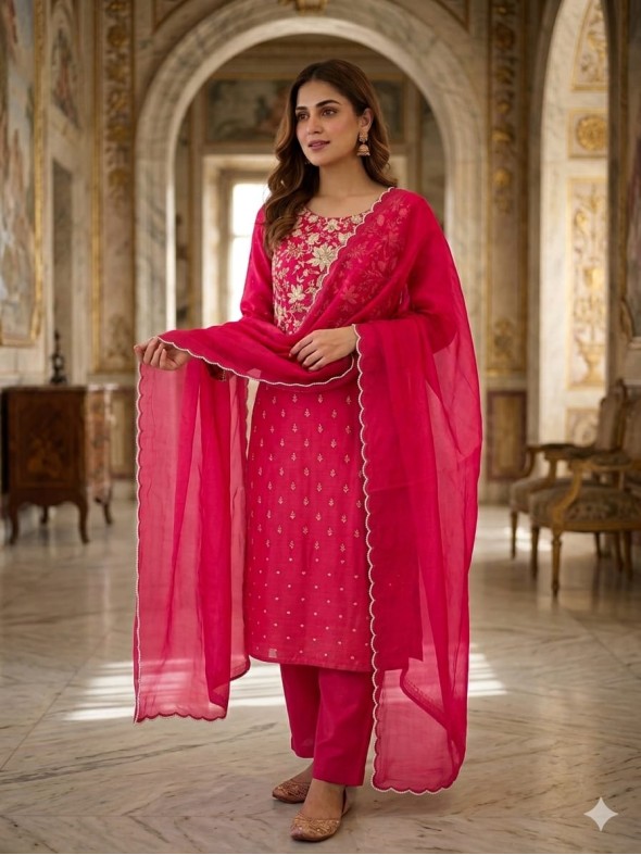 Soft tissue fabric with heavy Zardosi embroidery