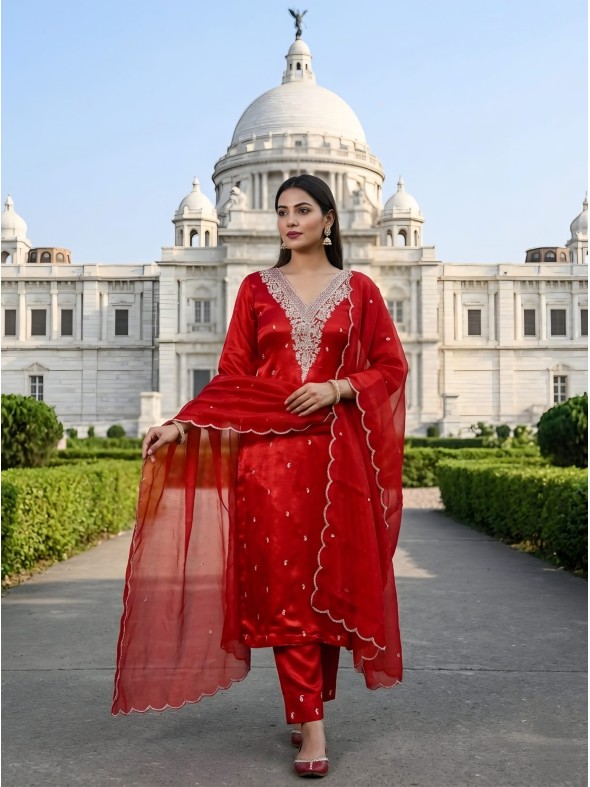 Crepe Silk Zardozi Embroidered Unstitched Suit-29