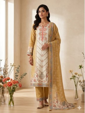 Mulcotton Bandhej Pearl Embroidered Unstitched Suit-62