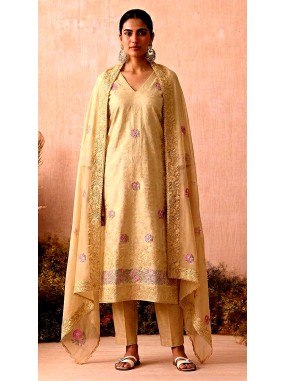 Dola Silk French Embroidered Unstitched Suit-40