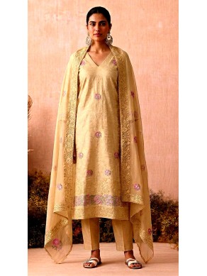 Dola Silk French Embroidered Unstitched Suit-40