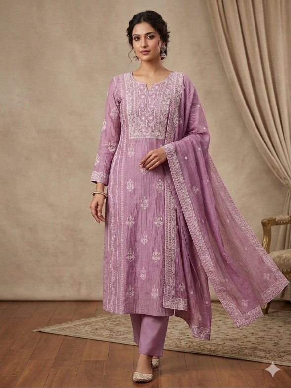 Mul Chanderi Unstitched Suit with Designer Dupatta