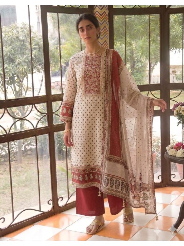 Crepe Tissue Embroidered Unstitched Suit–05