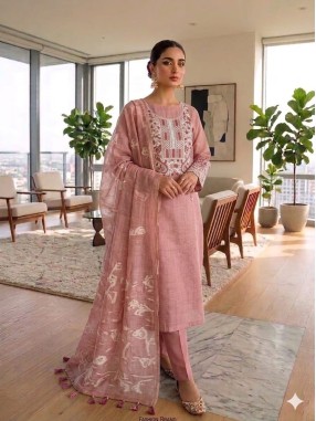 Chanderi Jamdani Embroidered Unstitched Suit–09