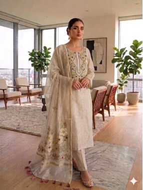 Self Tissue Embroidered Unstitched Suit-16