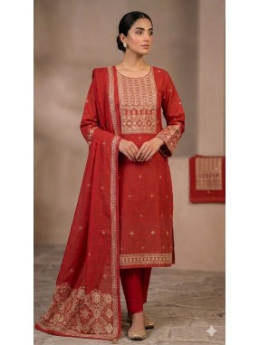 Chanderi Jamdani Embroidered Unstitched Suit-11