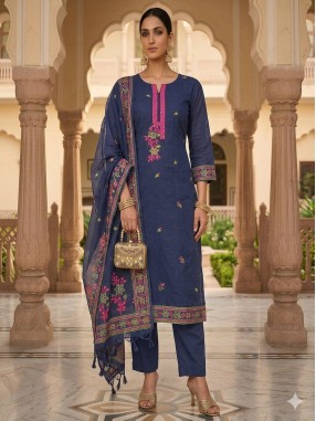 Chanderi Jamdani Embroidered Unstitched Suit-30