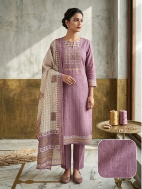 Cotton Linen Mirror Embroidered Unstitched Suit-51